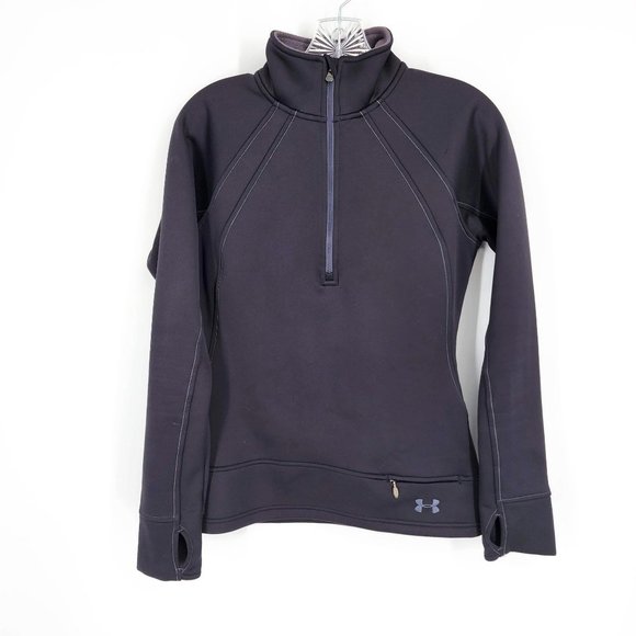 Under Armour Jacket S Black Semi Fitted Neoprene Thumb Holes Half Zip Pullover - Picture 1 of 13